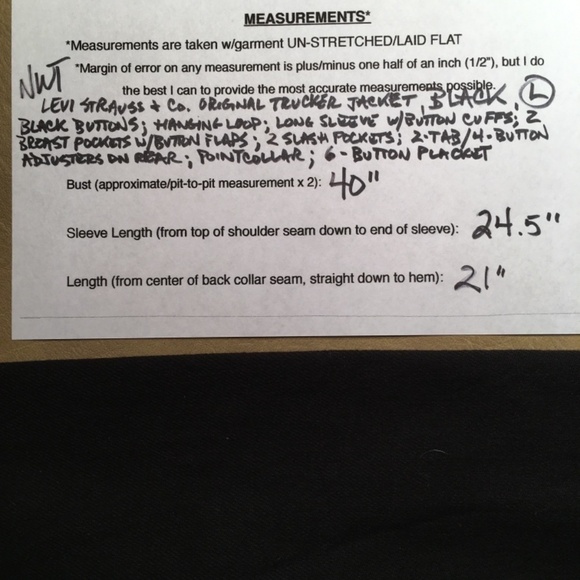 LEVI STRAUSS & CO. Original Trucker Jacket, BLACK, NEW WITH TAGS, Size L - Picture 8 of 8